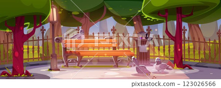 Urban park with birds eating seeds 123026566