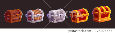 Closed ancient wooden treasure chest 123026567