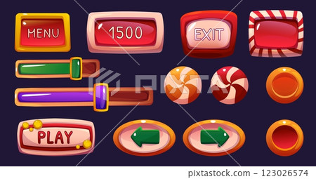 Candy game ui button and interface icon cartoon 123026574
