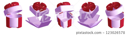 3d open gift boxes with flying lids 123026578