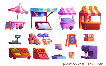 Street market food stalls set isolated on white Street market food stalls set isolated on white 123026584