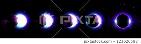 Moon phases gradually cover solar disc. 123026588