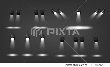 Stage spotlights set isolated on black background 123026589
