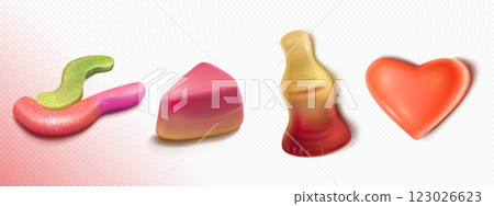 3d gummy candy. Sweet and soft cola bottle vector 123026623