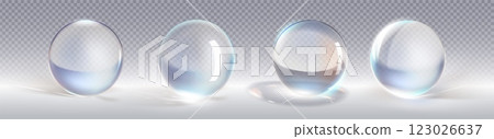 3d glass ball. Water sphere transparent vector 123026637