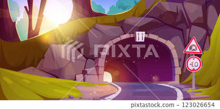 Road tunnel in summer forest 123026654