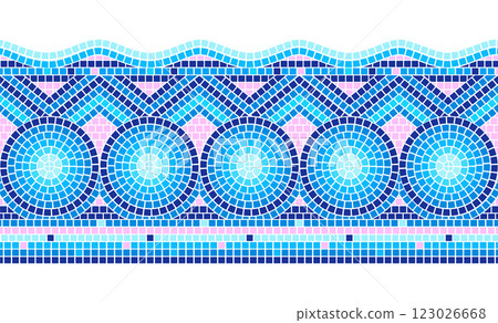 Swimming pool tile border with mosaic pattern 123026668