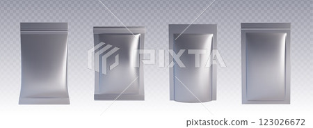Foil pouch bag mockup. Plastic sachet pack vecor 123026672