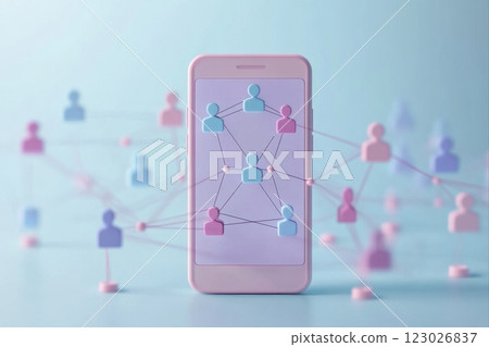 Connecting people through technology visualization of social networks on smartphone digital interface modern environment dynamic viewpoint 123026837