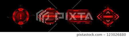 Red hud danger alert. Cyber ui error frame sign 123026880