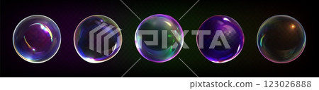 3d rainbow soap ball. Glass iridescent circle 123026888