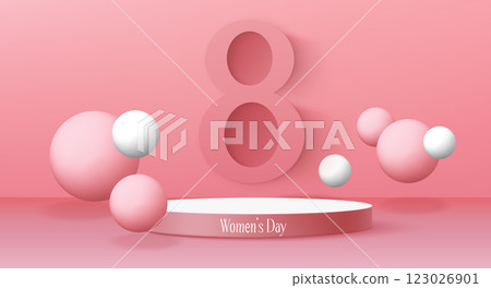 Banner for 8 March with pink podium 123026901