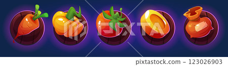 Farm game icon. Vegetable and bag ui item vector Farm game icon. Vegetable and bag ui item vector 123026903