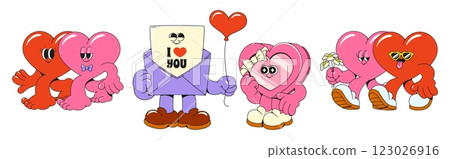 Retro cartoon heart characters Retro cartoon heart characters 123026916