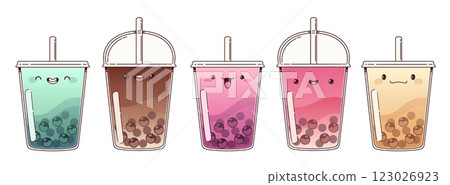 Kawaii bubble tea cups set Kawaii bubble tea cups set 123026923