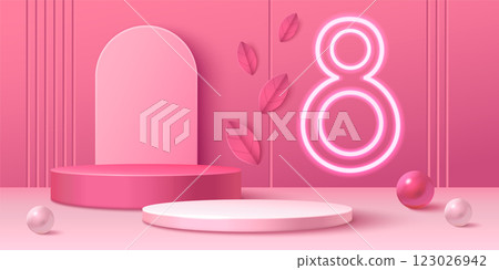 8 March background with pink round podium 8 March background with pink round podium 123026942