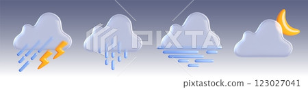 3d weather icon with cloud, rain and sun vector 123027041