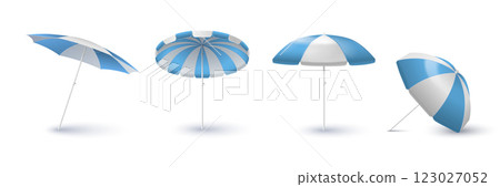 Striped beach umbrella mockups set 123027052
