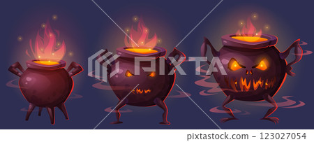 Spooky Halloween cauldron transform into monster 123027054