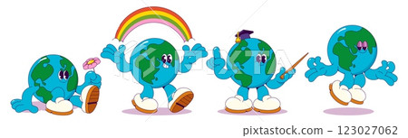 Happy earth characters set isolated on white Happy earth characters set isolated on white 123027062