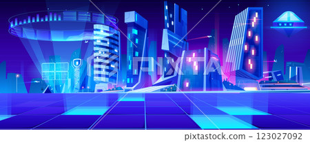 Futuristic metropolis with neon lights. 123027092