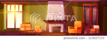 Cozy living room interior with moving boxes 123027133