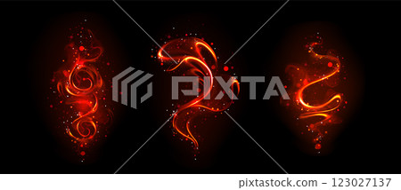 Fiery red magical wand traces effect 123027137