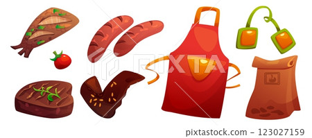 BBQ and grill cartoon elements set 123027159
