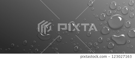 Water droplets scatter on smooth gray surface. Water droplets scatter on smooth gray surface. 123027163
