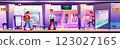 Subway station platform with cartoon passengers 123027165