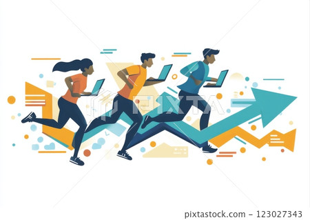 Dynamic team collaboration for digital innovation office setting illustration modern environment action-oriented concept 123027343