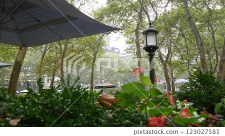 New York City, Manhattan Midtown Bryant Park with Public library, 42 street and Fifth 5 avenue, USA. 123027581