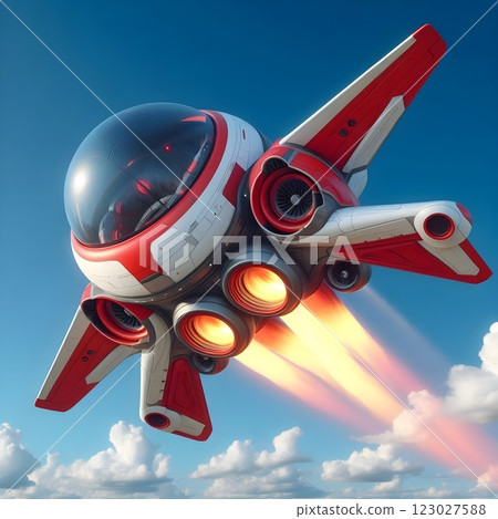 Retro Futuristic Rocket Launch 123027588