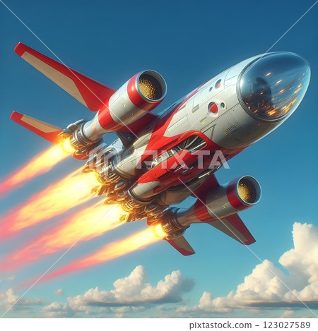 Retro Futuristic Rocket Launch 123027589