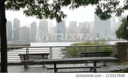 New York City waterfront skyline, Manhattan Midtown riverfront skyscrapers. Cityscape from Queens. 123027606