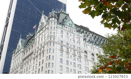 New York City Manhattan Midtown. Central park on Fifth 5 avenue, USA. Hotel building, Pulitzer Plaza 123027653