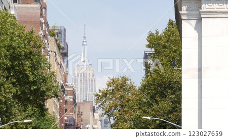 New York City Manhattan Midtown street architecture. Empire State building, american skyscraper, USA New York City Manhattan Midtown street architecture. Empire State building, american skyscraper, USA 123027659