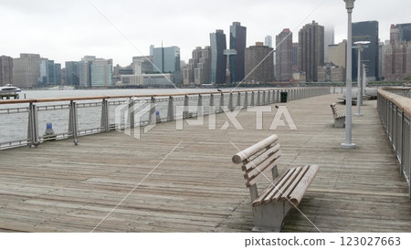 New York City waterfront skyline, Manhattan Midtown riverfront skyscrapers. Cityscape from Queens. 123027663