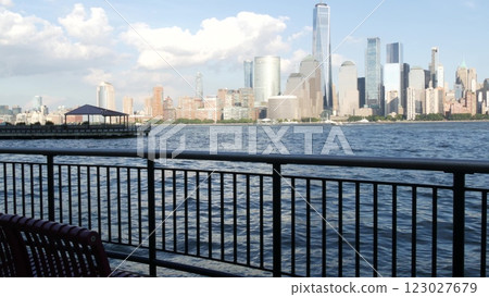 New York City waterfront skyline, Manhattan Downtown Financial district, World Trade Center cityscape 123027679