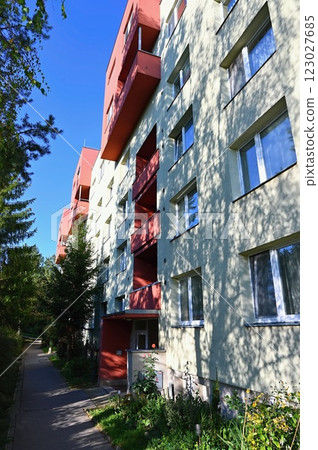 facade of a modern apartment building with windows and balconies. Czech Republic - Europe. 123027685