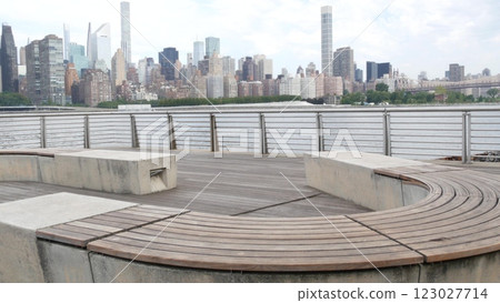 New York City waterfront skyline, Manhattan Midtown riverfront skyscrapers. Cityscape from Queens. 123027714