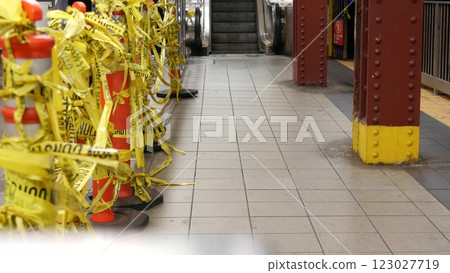 New York subway station, people in metro, passengers in underground metropolitan. Under construction New York subway station, people in metro, passengers in underground metropolitan. Under construction 123027719