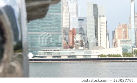 New York City waterfront skyline, Manhattan Midtown riverfront skyscraper. Cityscape, Chrysler building New York City waterfront skyline, Manhattan Midtown riverfront skyscraper. Cityscape, Chrysler building 123027795