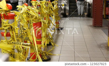 New York subway station, people in metro, passengers in underground metropolitan. Under construction 123027823