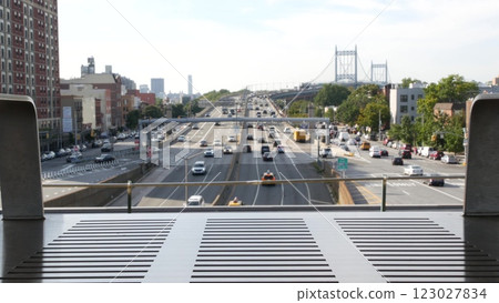 Robert F. Kennedy Triborough Bridge, Astoria, New York City. Car traffic on road, highway in Queens. Robert F. Kennedy Triborough Bridge, Astoria, New York City. Car traffic on road, highway in Queens. 123027834
