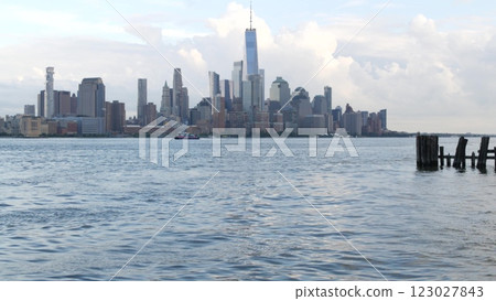 New York City waterfront skyline, Manhattan Downtown Financial district, World Trade Center cityscape 123027843