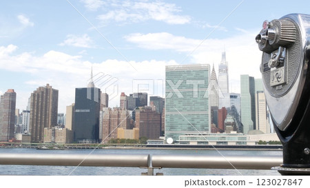 New York City waterfront skyline, Manhattan Midtown riverfront skyscrapers. Cityscape from Queens. 123027847
