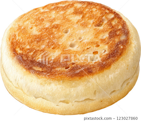 Deliciously Crisp and Golden English Muffin on a Plain Background 123027860