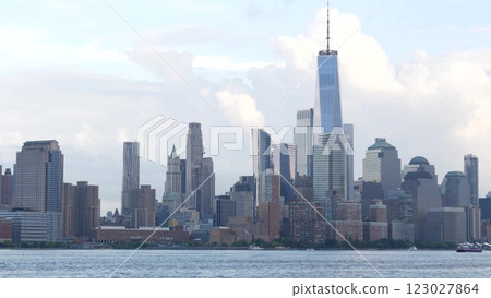 New York City waterfront skyline, Manhattan Downtown Financial district, World Trade Center cityscape New York City waterfront skyline, Manhattan Downtown Financial district, World Trade Center cityscape 123027864