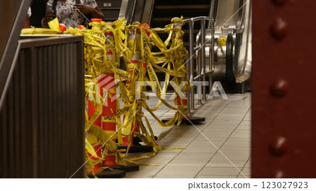 New York subway station, people in metro, passengers in underground metropolitan. Under construction New York subway station, people in metro, passengers in underground metropolitan. Under construction 123027923